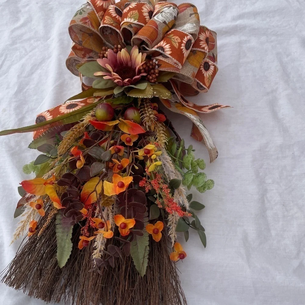 HANDMADE Cinnamon scented broomstick wreath/door hanger fall/halloween decor